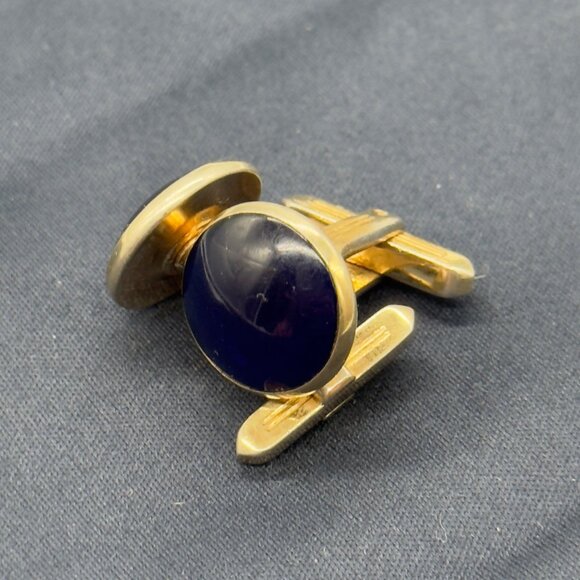 Vintage Hickok Gold Tone Blue Glass Cabochon Cufflinks Mid Century MCM - Picture 6 of 9